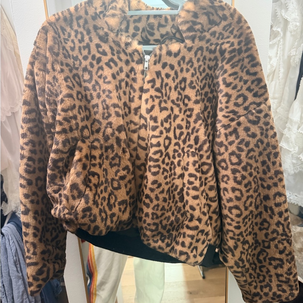 Free People Animal Print Teddy Jacket